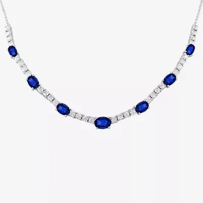 Womens Blue Pure Silver Over Brass 12 Inch Collar Necklace