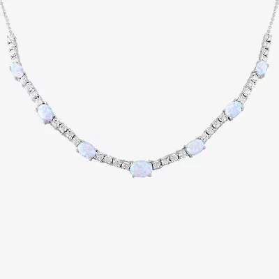 Womens Lab Created White Opal Pure Silver Over Brass 12 Inch Pendant Necklace