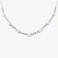 Womens Lab Created White Opal Pure Silver Over Brass 12 Inch Pendant Necklace