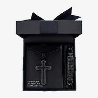 Mens Black Cubic Zirconia Stainless Steel Cross 2-pc. Jewelry Set