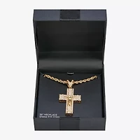 Crucifix Mens Cubic Zirconia Stainless Steel Cross 26 Inch Pendant Necklace