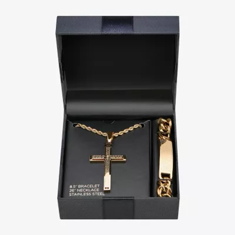 Mens Stainless Steel Cross 2-pc. Jewelry Set
