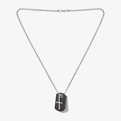 Mens Stainless Steel Cross Dog Tag 26 Inch Pendant Necklace