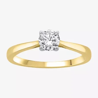 (I-J / I1) Womens 1/2 CT. Lab Grown White Diamond 10K Two Tone Gold Round Solitaire Engagement Ring