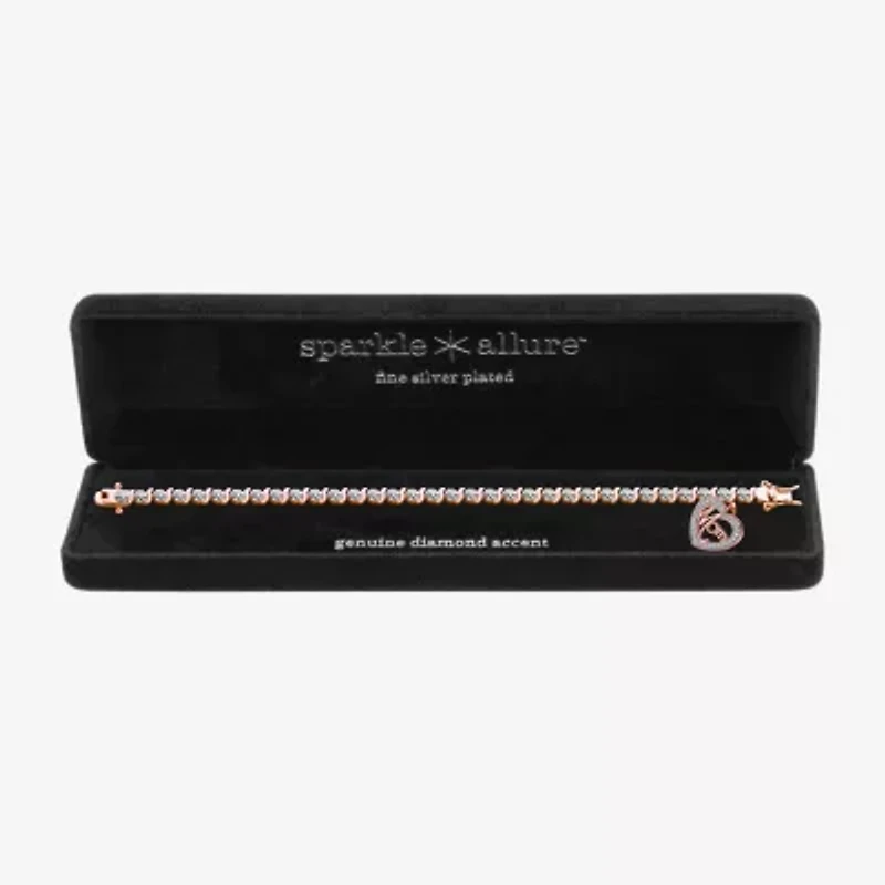 Sparkle Allure Mom Womens Natural Diamond Accent Pure Silver Over Bronze Heart 7.25 Inch Tennis Bracelet