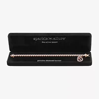 Sparkle Allure Mom Womens Natural Diamond Accent Pure Silver Over Bronze Heart 7.25 Inch Tennis Bracelet