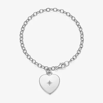 Womens Diamond Accent Cubic Zirconia Sterling Silver Heart Charm Bracelet