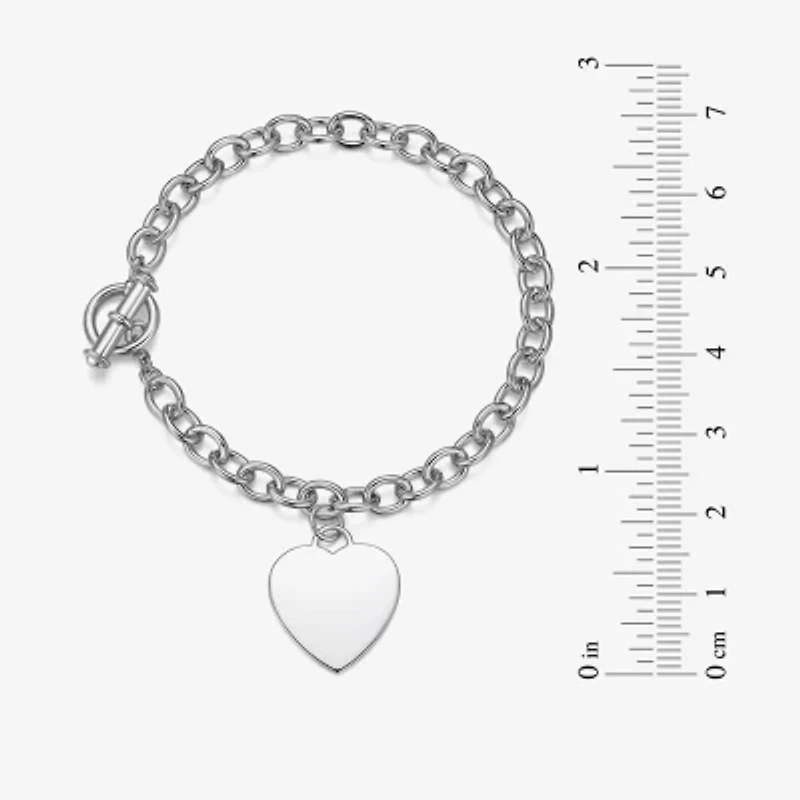 Womens Sterling Silver Heart Charm Bracelet