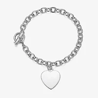 Womens Sterling Silver Heart Charm Bracelet