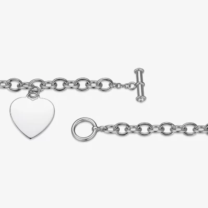 Womens Sterling Silver Heart Charm Bracelet