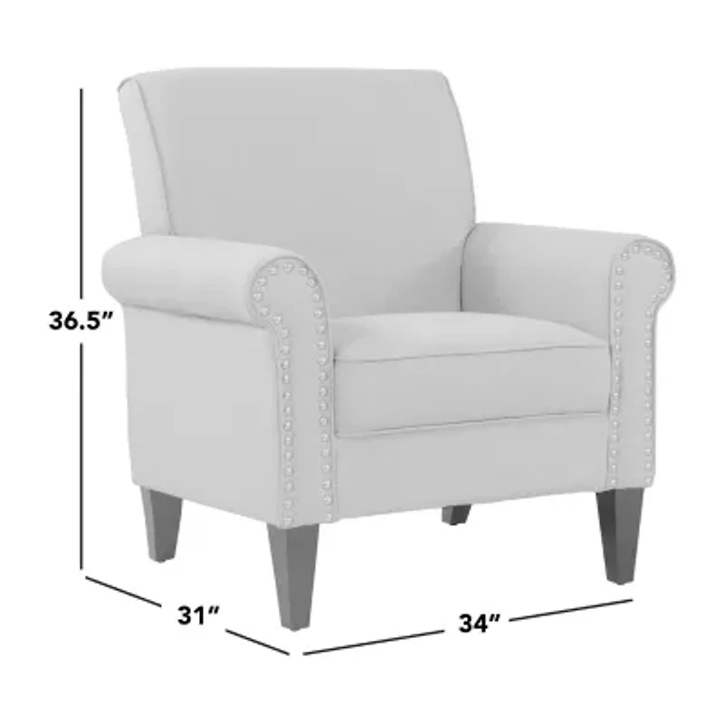 Jean Traditional Rolled Arm Accent Chair with Pewter Nailheads Tweed