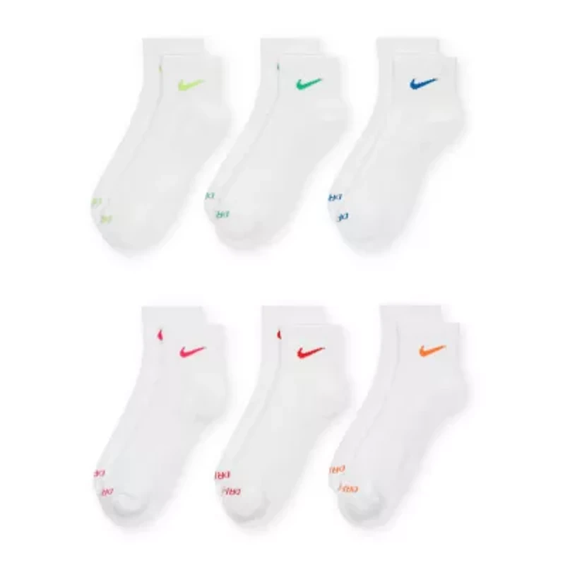 Nike Everyday Plus Cushioned Unisex Adult Breathable Multi-Pack 6 Pair Quarter Ankle Socks