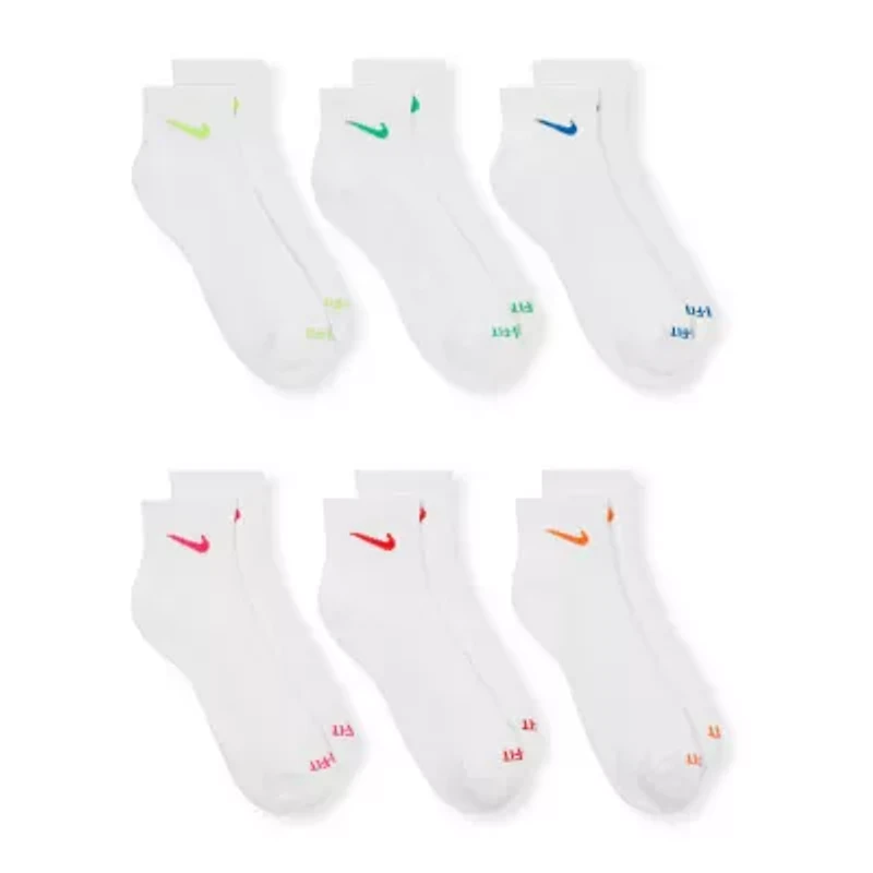 Nike Everyday Plus Cushioned Unisex Adult Breathable Multi-Pack 6 Pair Quarter Ankle Socks