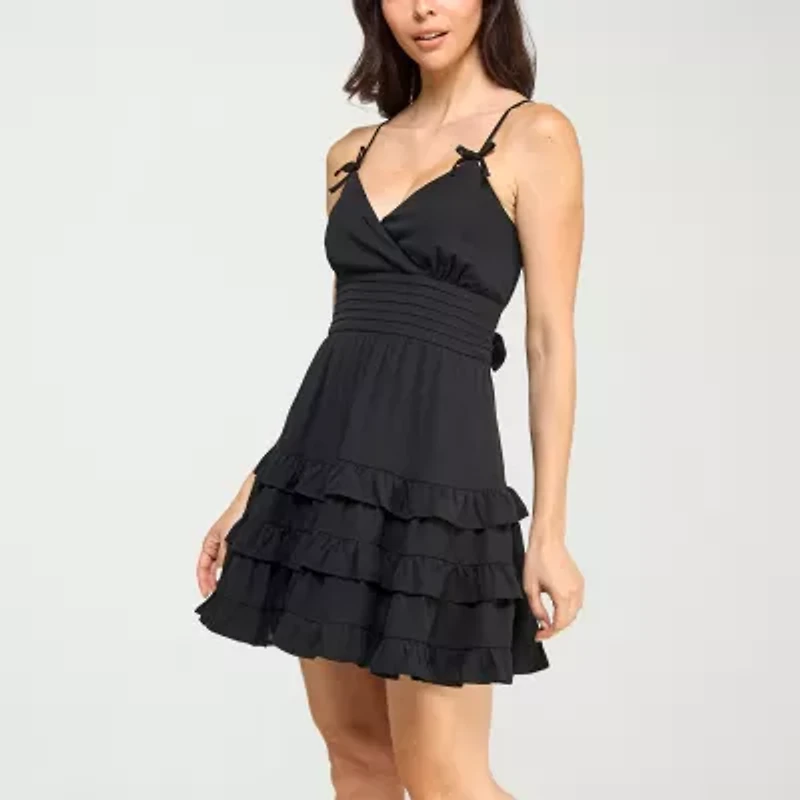Trixxi Womens Sleeveless Floral Juniors Fit + Flare Dress