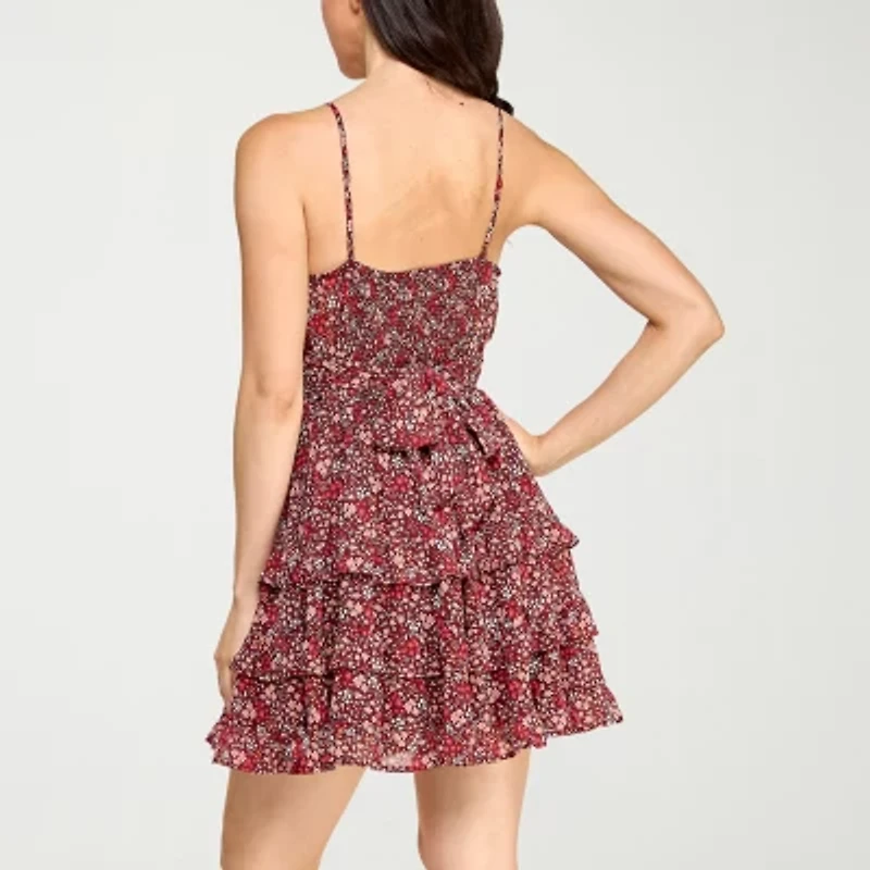 Trixxi Womens Juniors Sleeveless Floral Fit + Flare Dress