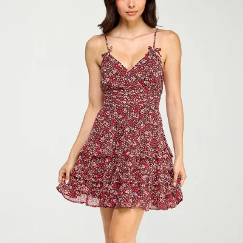 Trixxi Womens Juniors Sleeveless Floral Fit + Flare Dress