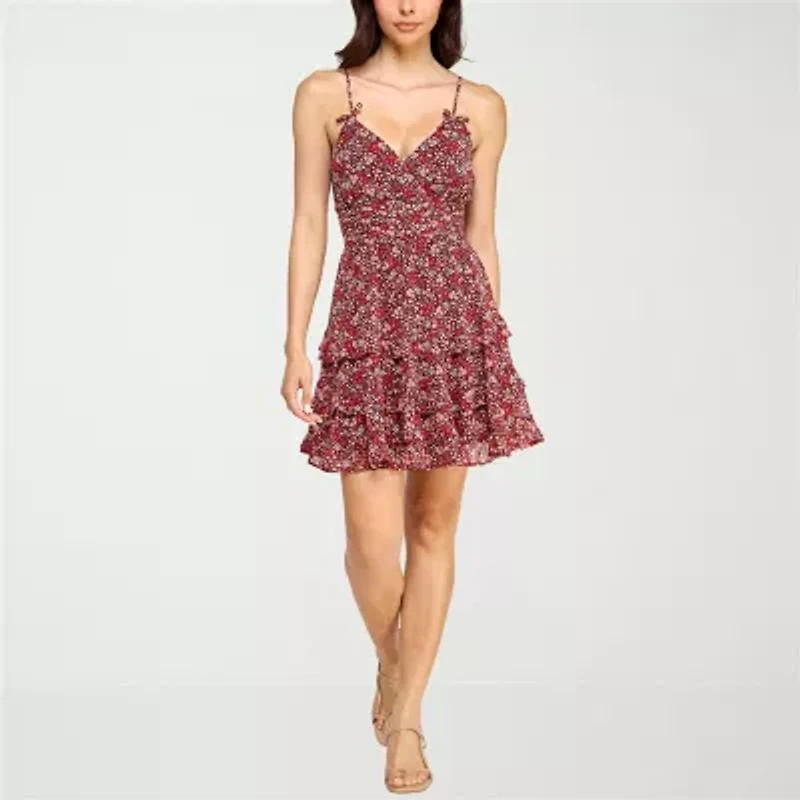 Trixxi Womens Sleeveless Floral Fit + Flare Dress Juniors