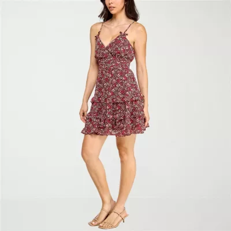 Trixxi Womens Juniors Sleeveless Floral Fit + Flare Dress