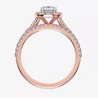 G / Vs2-Si1) Womens 1 CT. T.W. Lab Grown White Diamond 10K Rose Gold Cushion Side Stone Halo Bridal Set