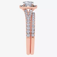 G / Vs2-Si1) Womens 1 CT. T.W. Lab Grown White Diamond 10K Rose Gold Cushion Side Stone Halo Bridal Set
