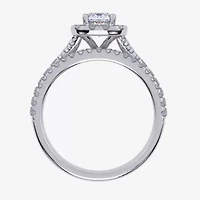G / Vs2-Si1) Womens 1 CT. T.W. Lab Grown White Diamond 10K Gold Cushion Side Stone Halo Bridal Set