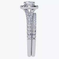 G / Vs2-Si1) Womens 1 CT. T.W. Lab Grown White Diamond 10K Gold Cushion Side Stone Halo Bridal Set
