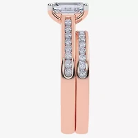 (G / Vs2-Si1) Womens 1 1/2 CT. T.W. Lab Grown White Diamond 10K Rose Gold Rectangular Side Stone Bridal Set