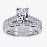 G / Vs2-Si1) Womens 1 1/2 CT. T.W. Lab Grown White Diamond 10K Gold Rectangular Side Stone Bridal Set