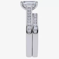 G / Vs2-Si1) Womens 1 1/2 CT. T.W. Lab Grown White Diamond 10K Gold Rectangular Side Stone Bridal Set