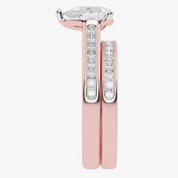 (G / Vs2-Si1) Womens 1 1/2 CT. T.W. Lab Grown White Diamond 10K Rose Gold Pear Side Stone Bridal Set