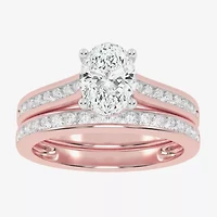 (G / Vs2-Si1) Womens 1 1/2 CT. T.W. Lab Grown White Diamond 10K Rose Gold Oval Side Stone Bridal Set