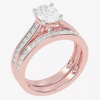 (G / Vs2-Si1) Womens 1 1/2 CT. T.W. Lab Grown White Diamond 10K Rose Gold Oval Side Stone Bridal Set