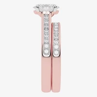 (G / Vs2-Si1) Womens 1 1/2 CT. T.W. Lab Grown White Diamond 10K Rose Gold Oval Side Stone Bridal Set