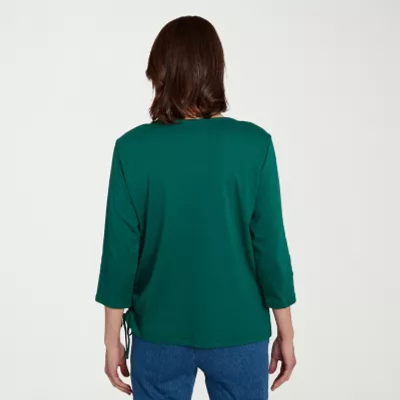 Alfred Dunner Classics Womens Crew Neck 3/4 Sleeve T-Shirt