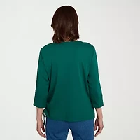 Alfred Dunner Classics Womens Crew Neck 3/4 Sleeve T-Shirt