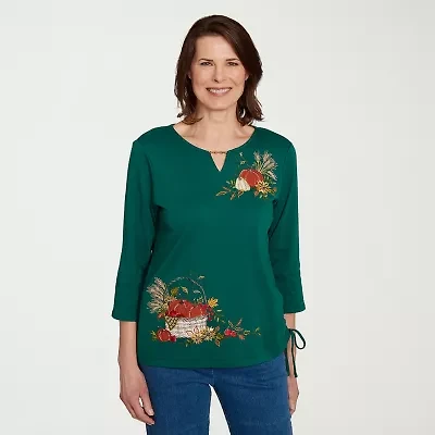 Alfred Dunner Classics Womens Crew Neck 3/4 Sleeve T-Shirt