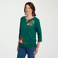 Alfred Dunner Classics Womens Crew Neck 3/4 Sleeve T-Shirt