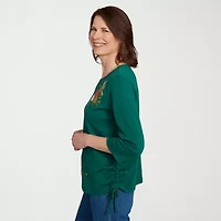 Alfred Dunner Classics Womens Crew Neck 3/4 Sleeve T-Shirt