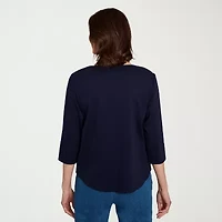 Alfred Dunner Classics Womens Crew Neck 3/4 Sleeve T-Shirt