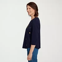 Alfred Dunner Classics Womens Crew Neck 3/4 Sleeve T-Shirt