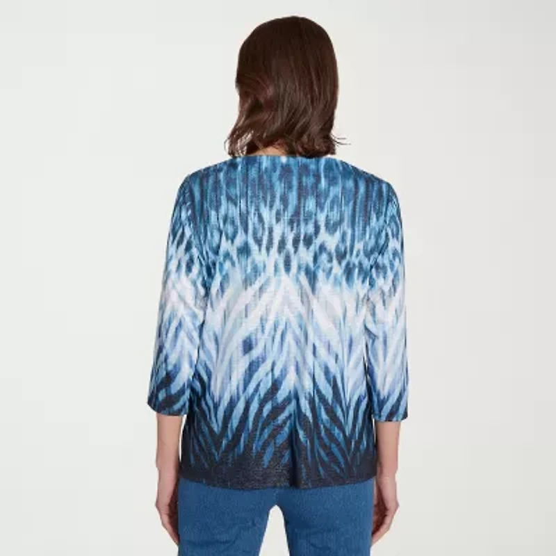 Alfred Dunner Classics Womens Crew Neck 3/4 Sleeve T-Shirt