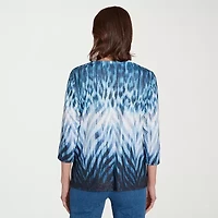 Alfred Dunner Classics Womens Crew Neck 3/4 Sleeve T-Shirt