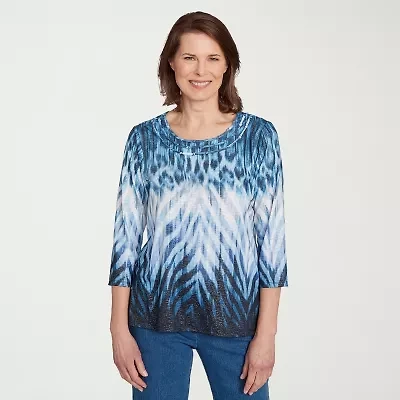 Alfred Dunner Classics Womens Crew Neck 3/4 Sleeve T-Shirt