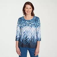 Alfred Dunner Classics Womens Crew Neck 3/4 Sleeve T-Shirt