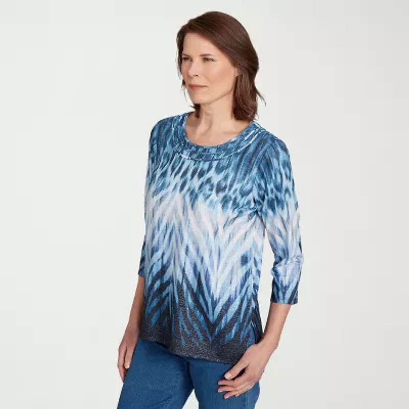 Alfred Dunner Classics Womens Crew Neck 3/4 Sleeve T-Shirt