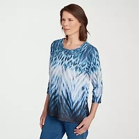 Alfred Dunner Classics Womens Crew Neck 3/4 Sleeve T-Shirt