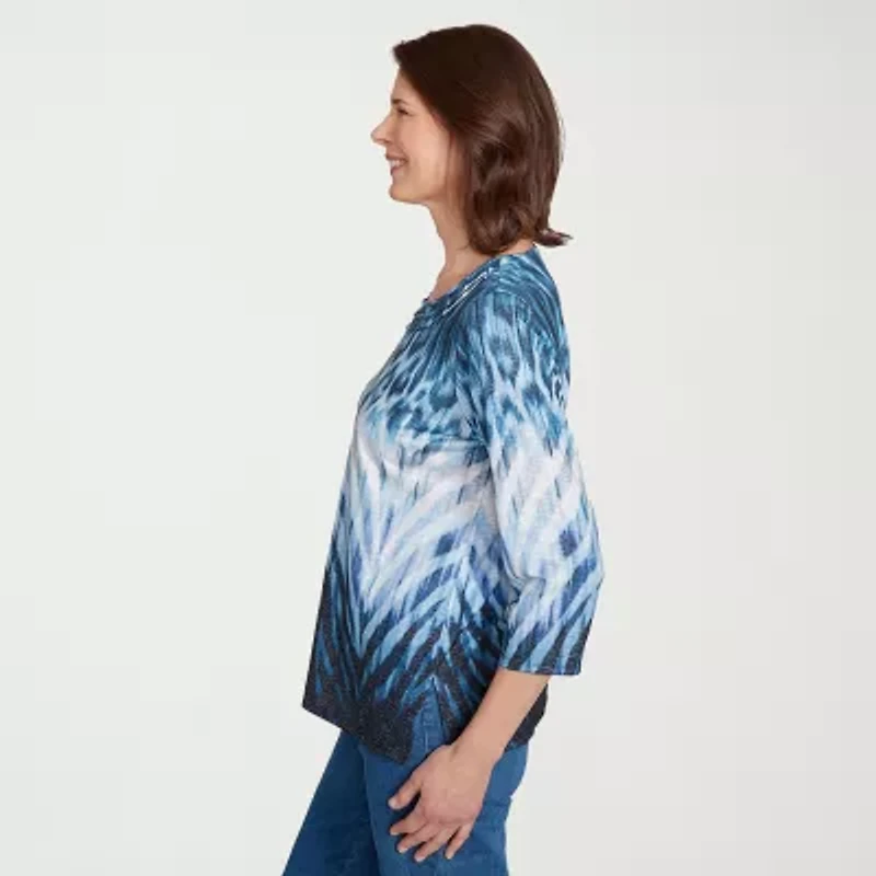 Alfred Dunner Classics Womens Crew Neck 3/4 Sleeve T-Shirt