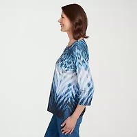 Alfred Dunner Classics Womens Crew Neck 3/4 Sleeve T-Shirt