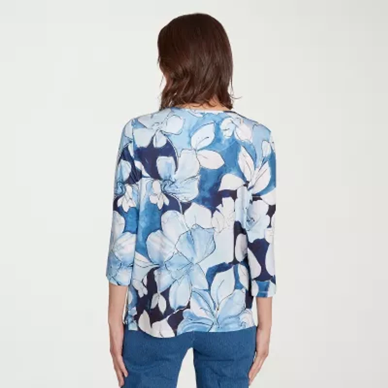 Alfred Dunner Classics Womens Crew Neck 3/4 Sleeve T-Shirt