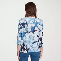 Alfred Dunner Classics Womens Crew Neck 3/4 Sleeve T-Shirt